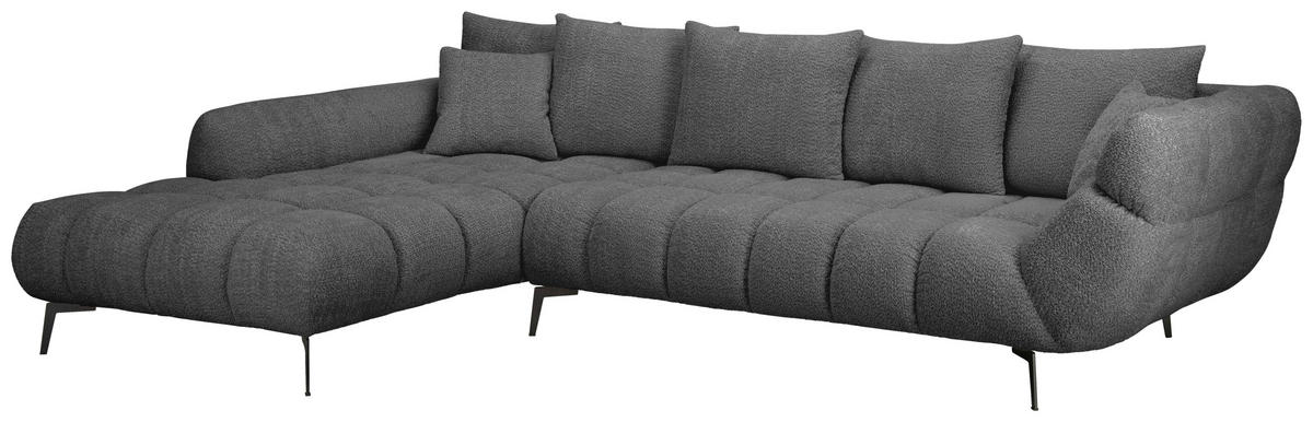 ECKSOFA Schwarz Bouclé Zierkissen, Rückenkissen, Rücken echt  - Schwarz, MODERN, Textil/Metall (217/318cm) - Carryhome