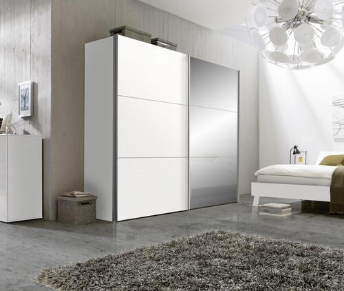 SCHWEBETÜRENSCHRANK 250/216/68 cm 2-türig - Alufarben/Weiß, KONVENTIONELL, Glas/Holzwerkstoff (250/216/68cm) - Hom`in
