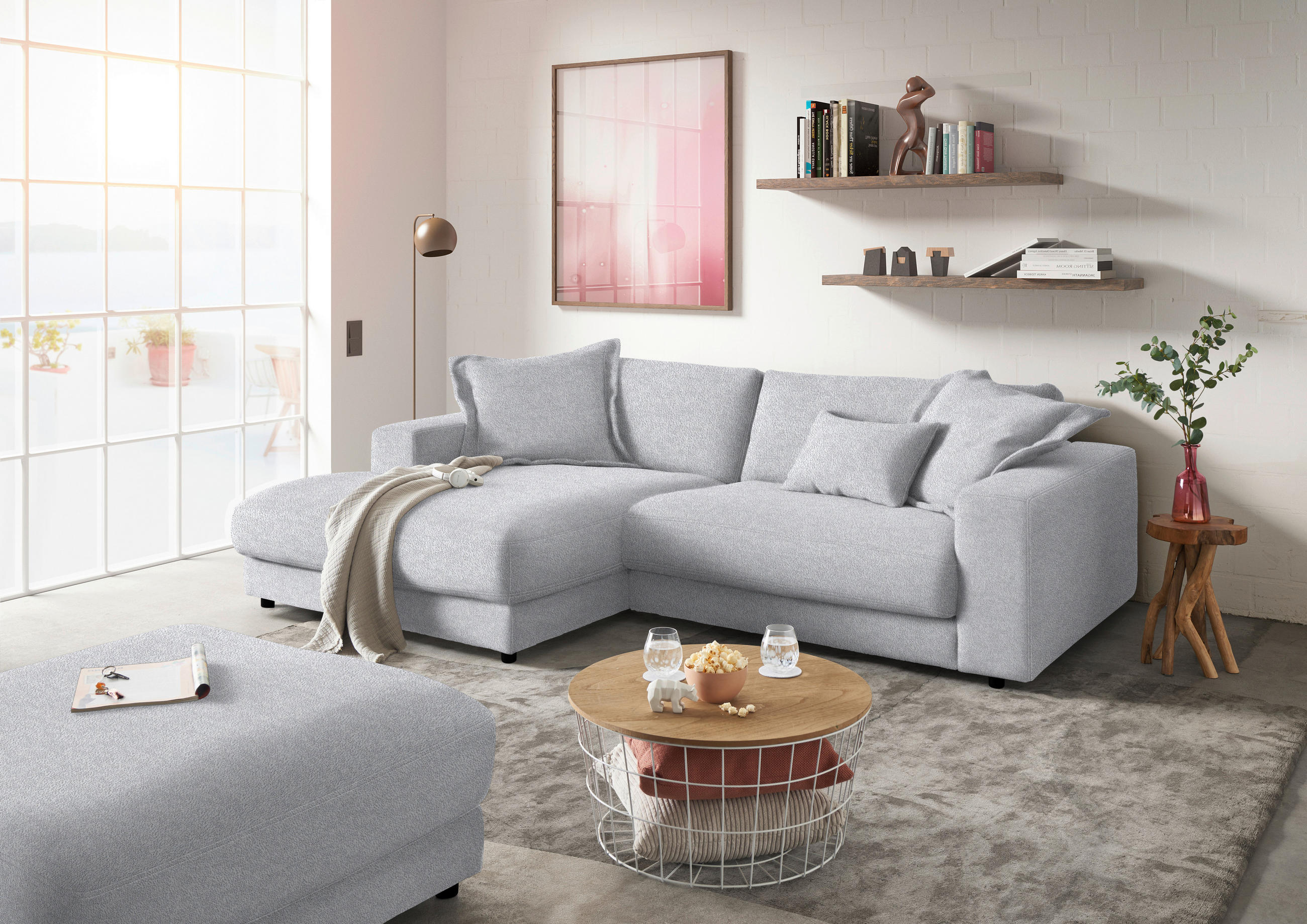 ECKSOFA in Flachgewebe Hellblau  - Schwarz/Hellblau, Design, Kunststoff/Textil (190/270cm) - Lomoco