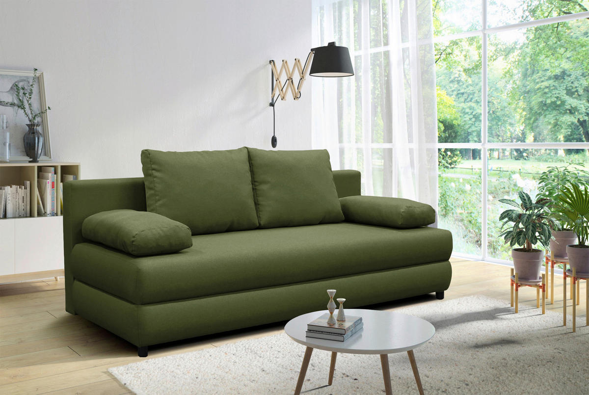 SCHLAFSOFA MELA in Chenille, Webstoff  - Schwarz, Design, Kunststoff/Textil (206/87/88cm) - P & B