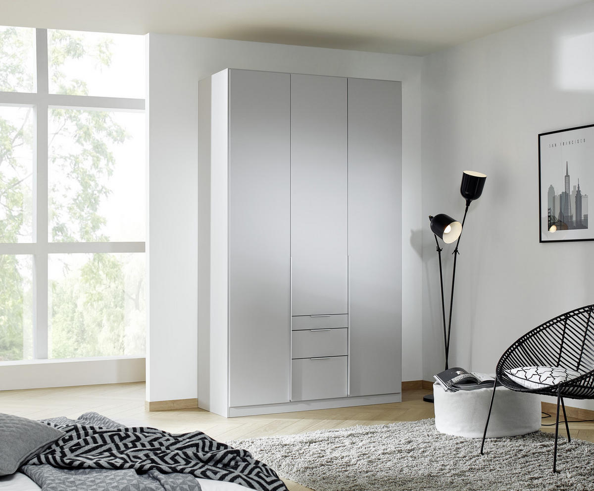 DREHTÜRENSCHRANK in Hellgrau  - Hellgrau/Alufarben, Modern, Holzwerkstoff (136/229/54cm) - Rauch Möbel