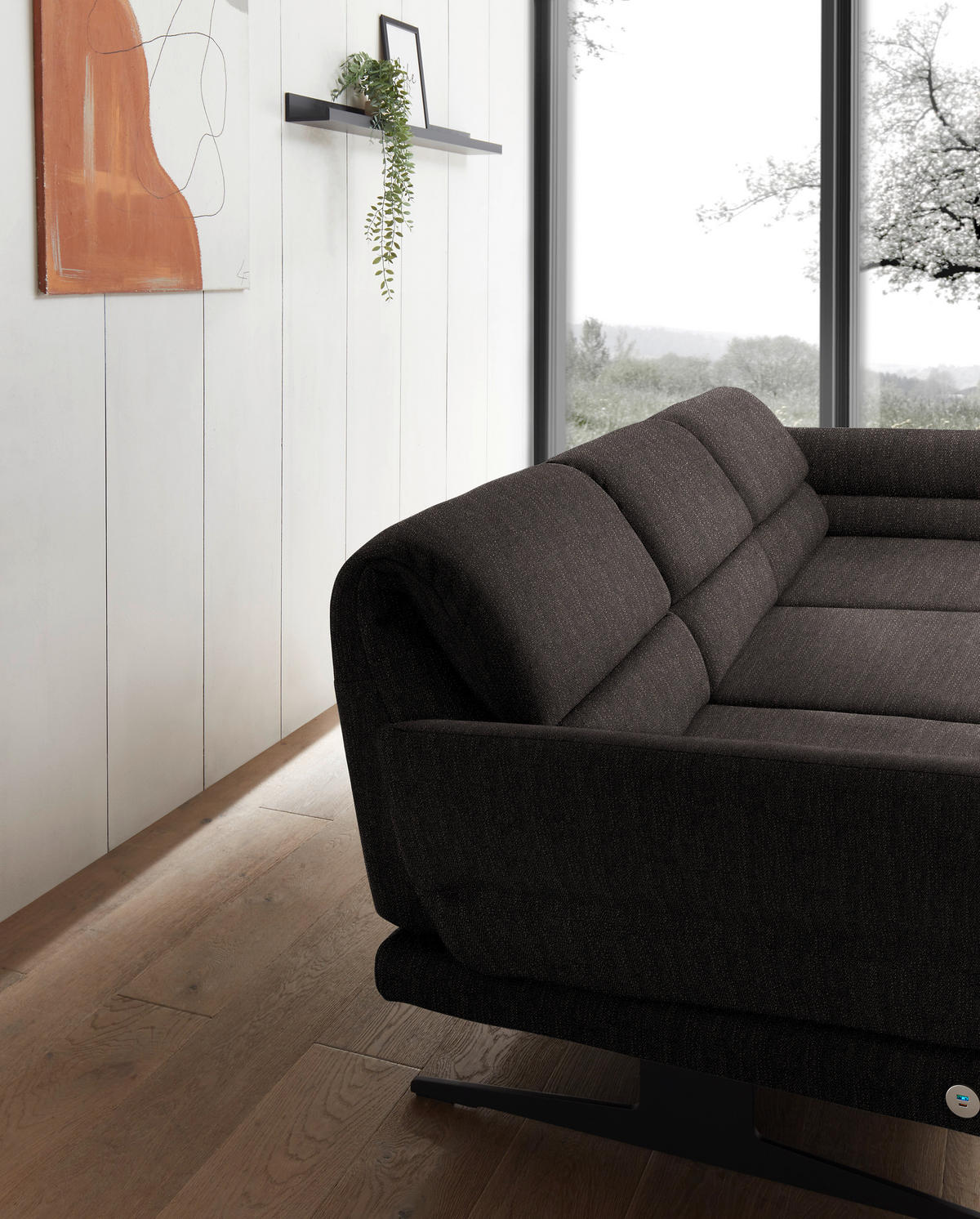 ECKSOFA in Flachgewebe Dunkelbraun  279-327/176-217 cm  - Dunkelbraun/Schwarz, Design, Textil/Metall (279-327/176-217cm) - Dieter Knoll
