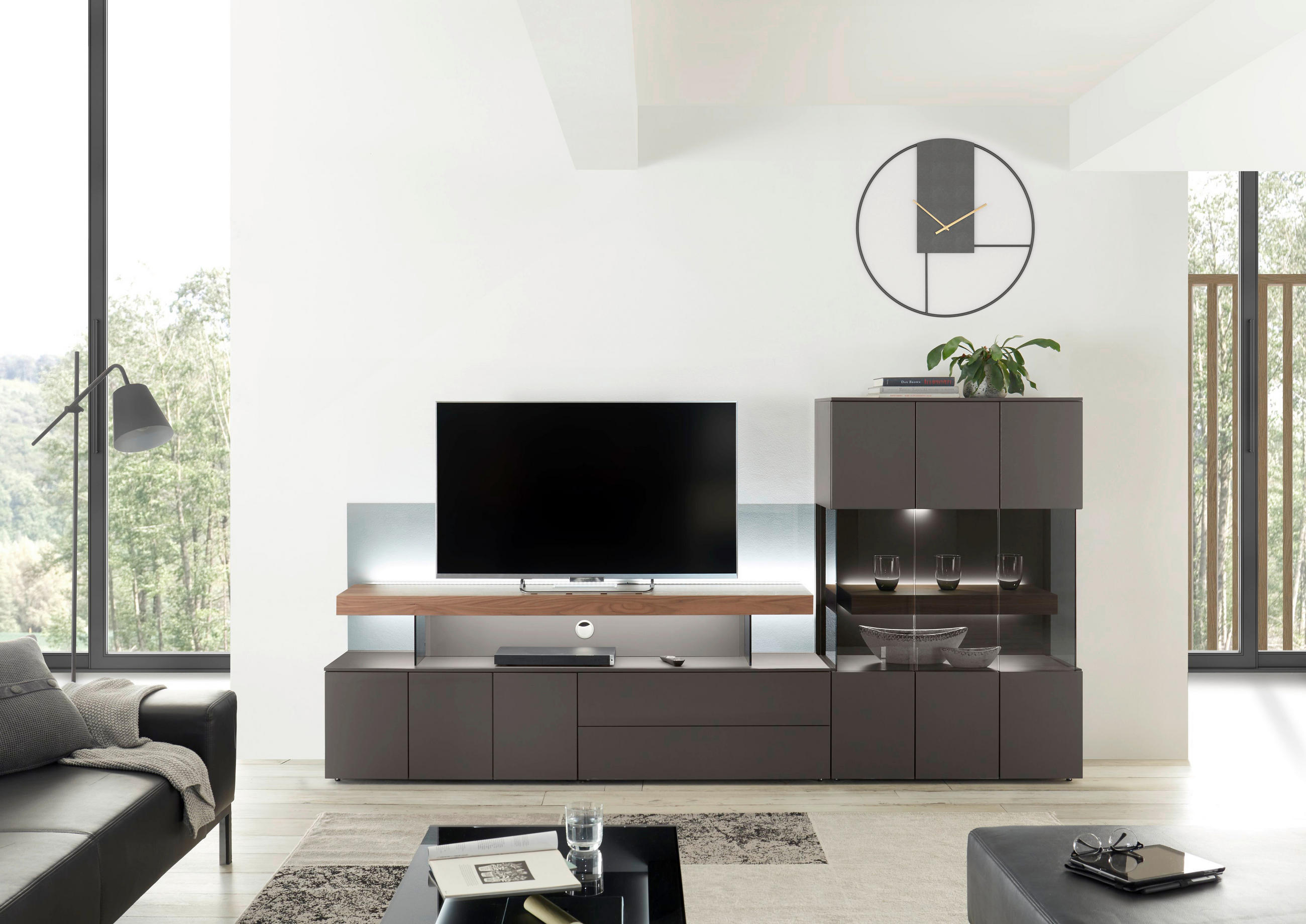 VITRINA,  - barve skrilavca, Design, steklo/leseni material (90,3/137,7/42,4cm) - Moderano