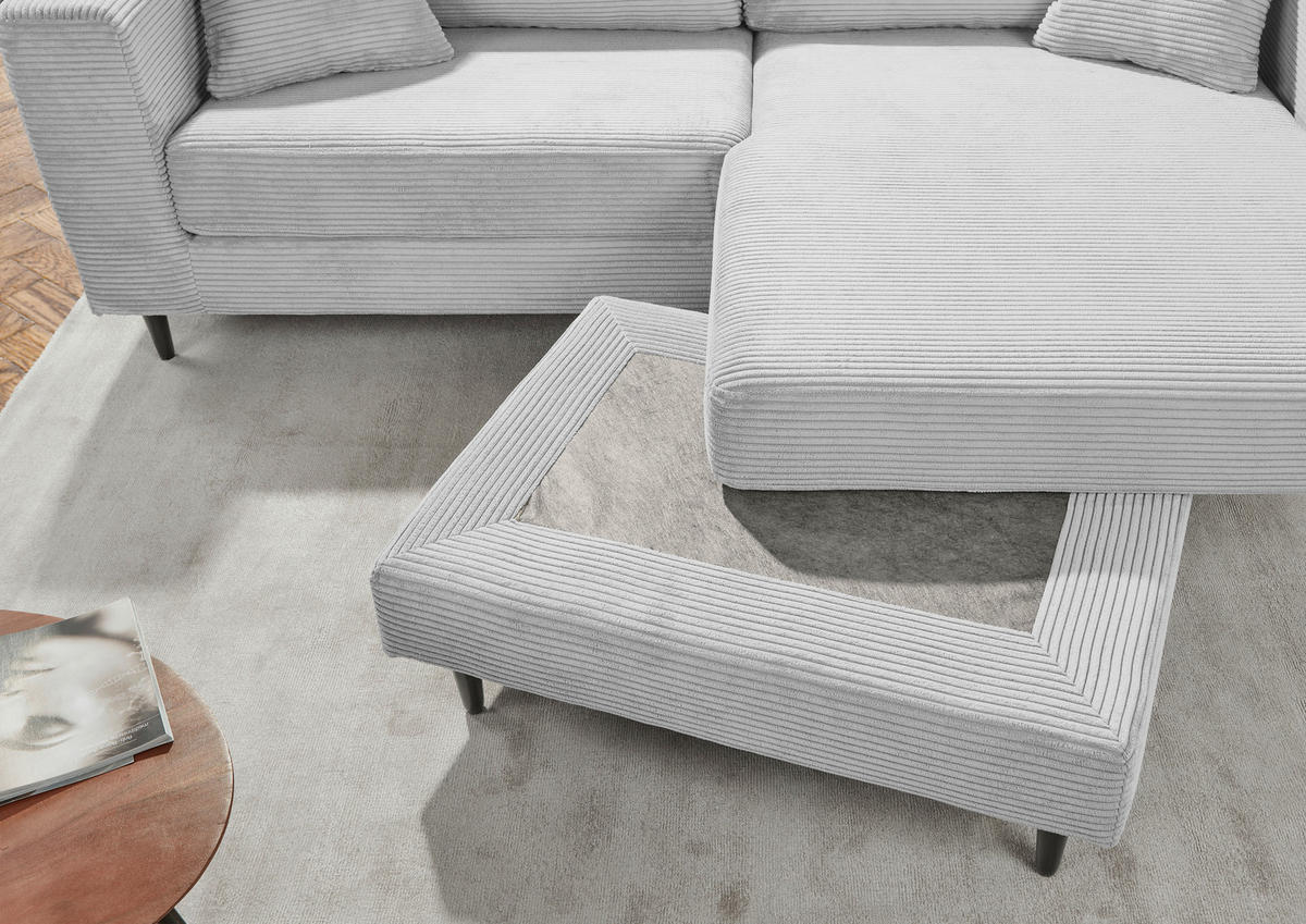 ECKSOFA in Cord Hellgrau  - Hellgrau/Schwarz, Konventionell, Holz/Textil (212/155cm) - Carryhome