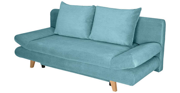 SCHLAFSOFA mit Schlafen auf Sitzhöhe, haustierfreundlicher Bezug Cord Türkis - Türkis/Buchefarben, KONVENTIONELL, Holz/Textil (200/75/85cm) - Carryhome