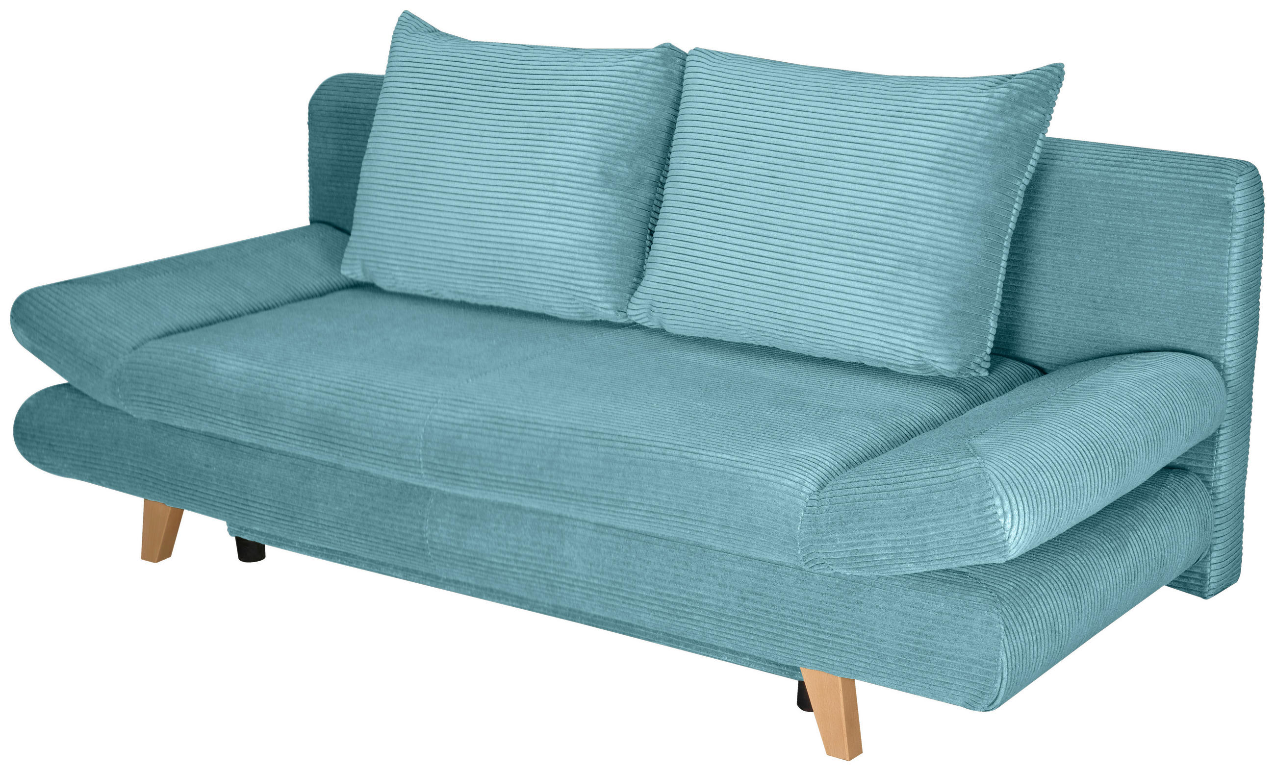 SCHLAFSOFA Cord Türkis  - Türkis/Buchefarben, KONVENTIONELL, Holz/Textil (200/75/85cm) - Carryhome