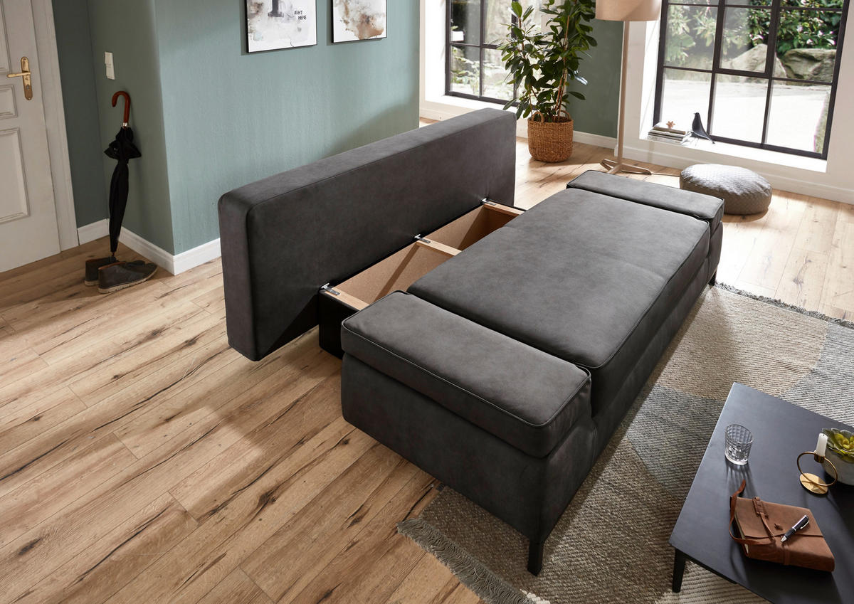 SCHLAFSOFA  mit Mikrofaser Anthrazit  - Anthrazit/Schwarz, KONVENTIONELL, Kunststoff/Textil (202/90/97cm) - Carryhome