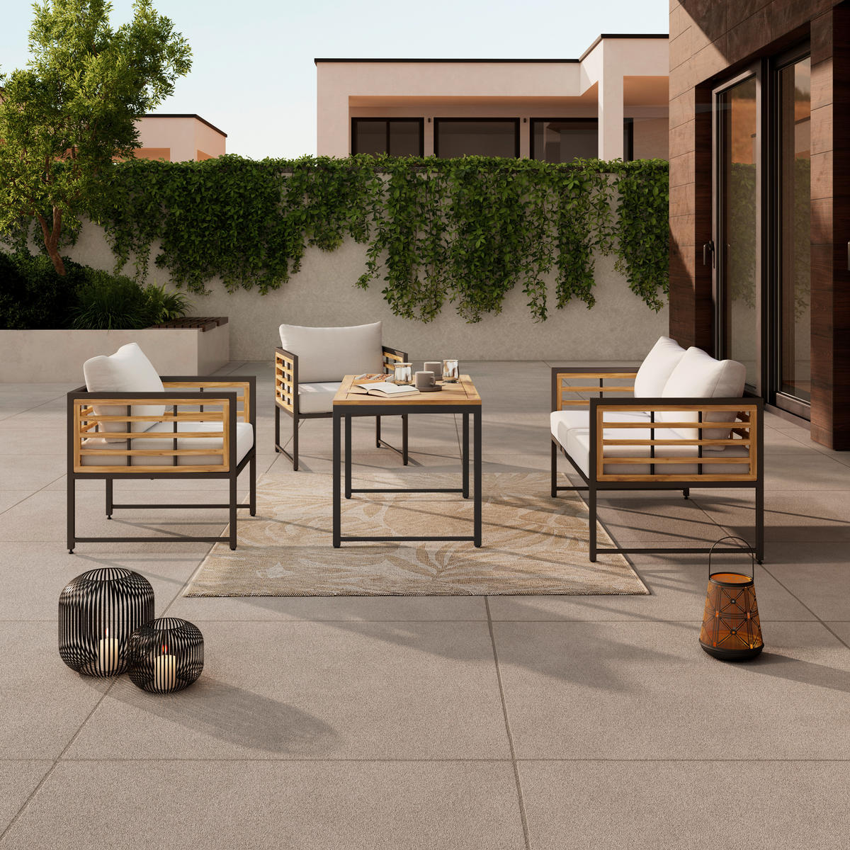 LOUNGETISCH Holz, Metall  - Schwarz/Naturfarben, MODERN, Holz/Metall (100/42/60cm) - Ambia Garden