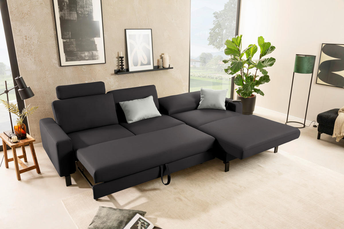ECKSOFA Cord Dunkelbraun  - Dunkelbraun/Schwarz, Design, Textil/Metall (298/185cm) - Pure Home Lifestyle