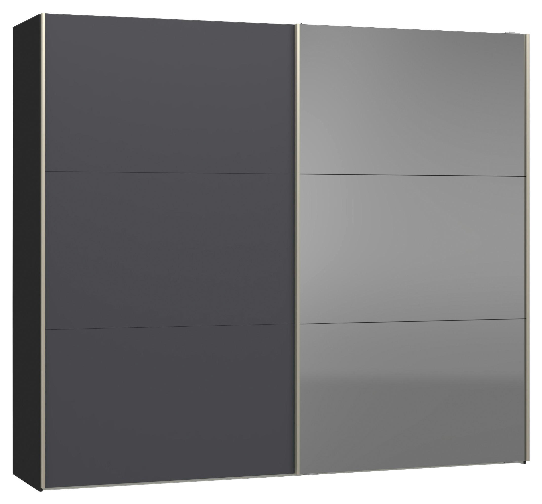 SCHWEBETÜRENSCHRANK 253/220/65 cm 2-türig Anthrazit, Schwarz  - Edelstahlfarben/Anthrazit, Design, Glas/Holzwerkstoff (253/220/65cm) - Jutzler