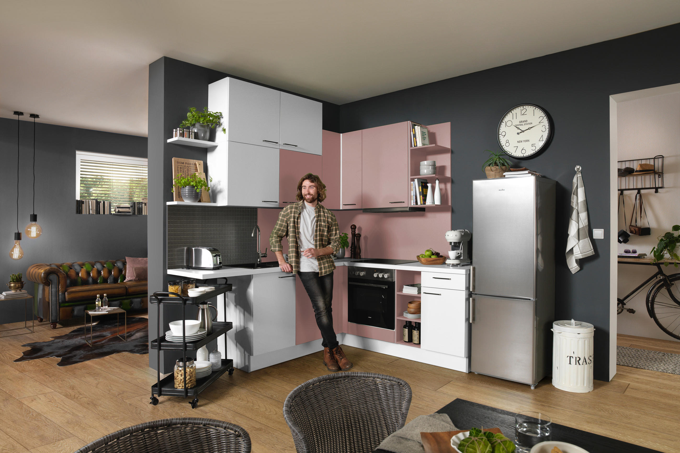 ECKKÜCHE 220/260 cm  in Rosa, Weiß  - Rosa/Weiß, Design, Holzwerkstoff (220/260cm) - Xora