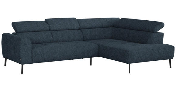ECKSOFA in Webstoff Blau 280/205 cm - Blau/Schwarz, Design, Textil/Metall (280/205cm) - Xora