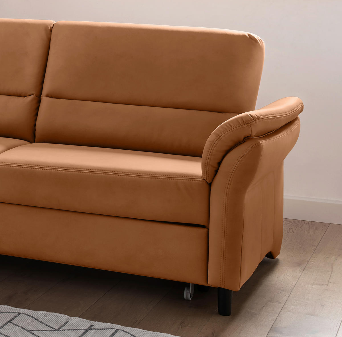 ECKSOFA in Lederlook Cognac  - Cognac/Schwarz, Modern, Holz/Textil (176/279cm) - Livetastic