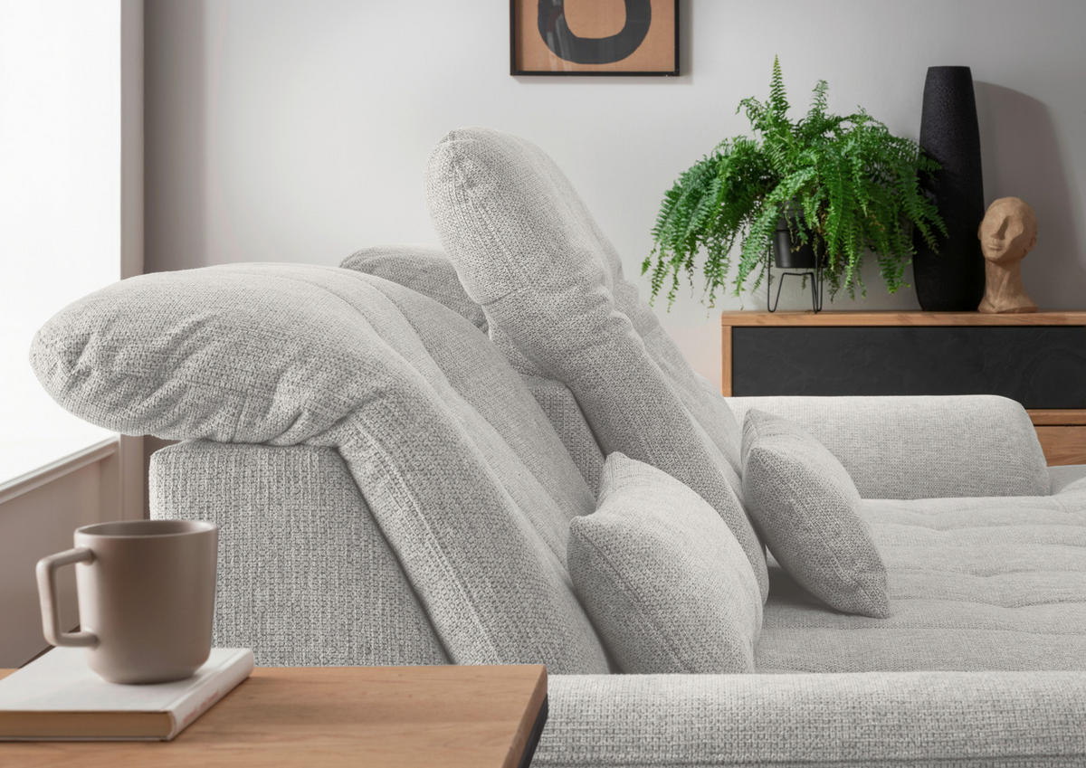 ECKSOFA Flachgewebe Grau  - Chromfarben/Grau, Modern, Textil/Metall (308/254cm) - Livetastic