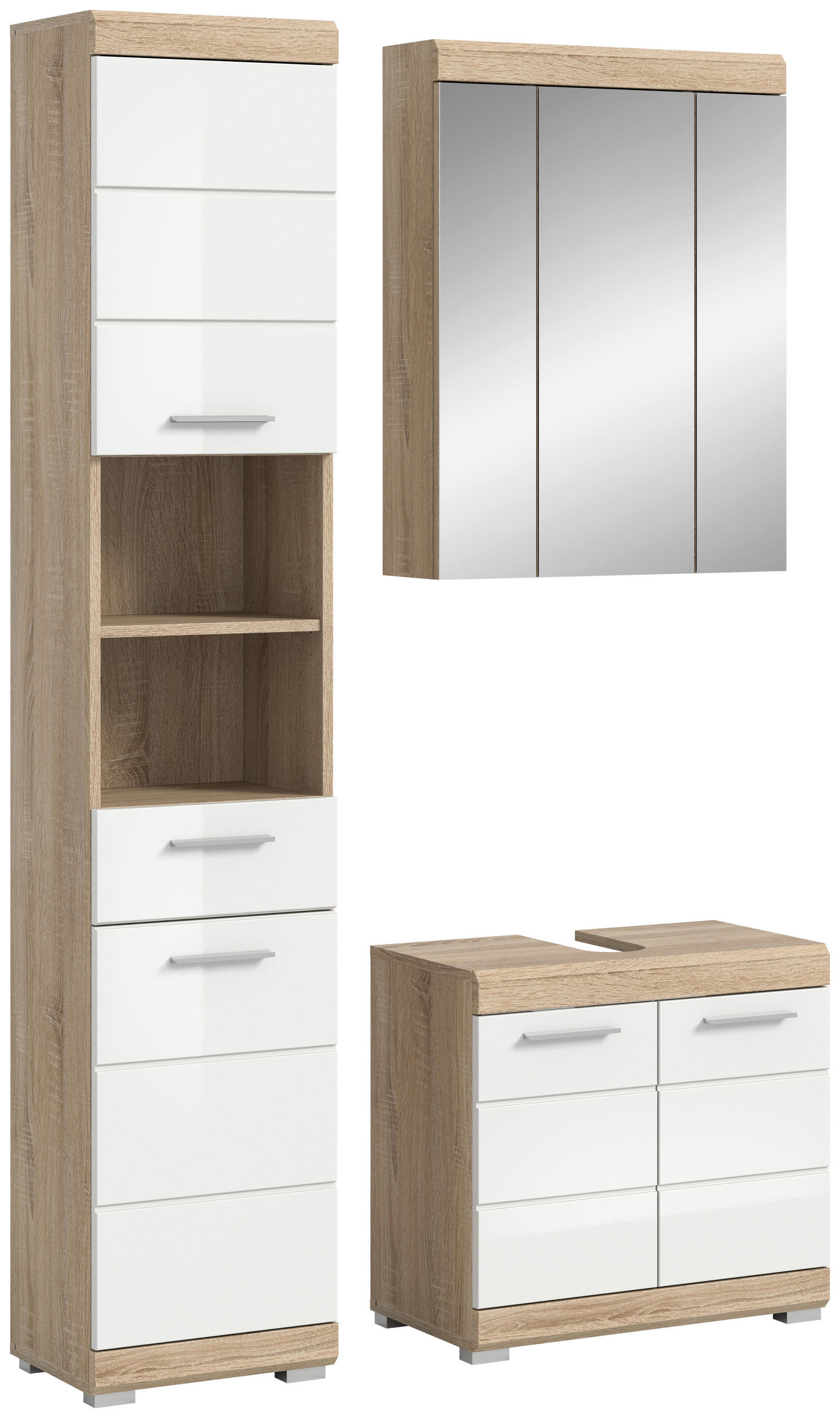 BADEZIMMER 3-teilig in 97 cm - Weiß Hochglanz/Silberfarben, MODERN, Glas/Holzwerkstoff (97cm) - MID.YOU