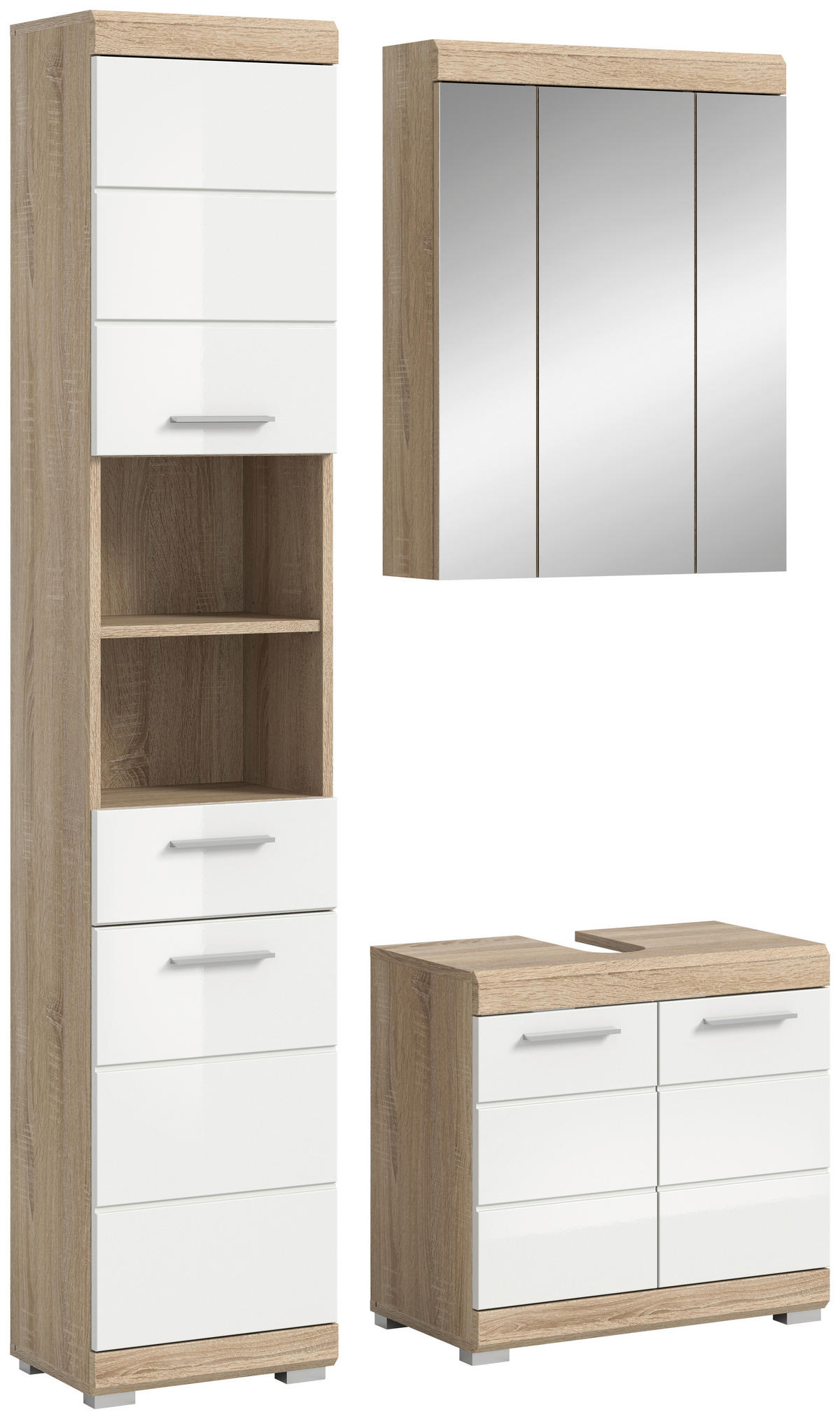 BADEZIMMER 3-teilig  in 97 cm  - Weiß Hochglanz/Silberfarben, MODERN, Glas/Holzwerkstoff (97cm) - MID.YOU