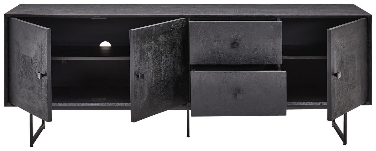 Nassau Lowboard  in 180/65/40 cm  - Schwarz, Design, Holz/Metall (180/65/40cm) - Livetastic