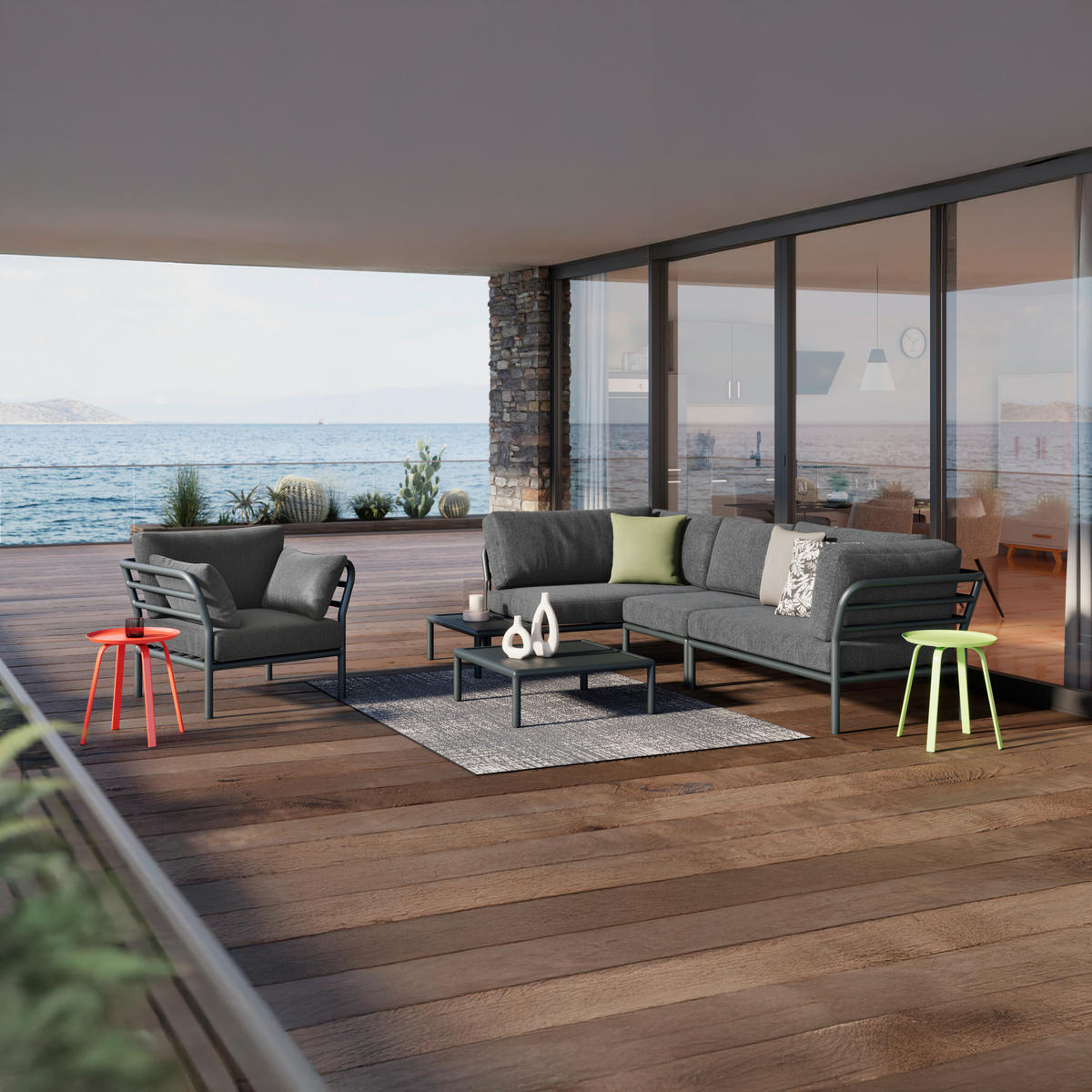 LOUNGEGARNITUR 169/289 cm Aluminium  - Dunkelgrau/Anthrazit, Design, Textil/Metall (169/289cm) - Amatio