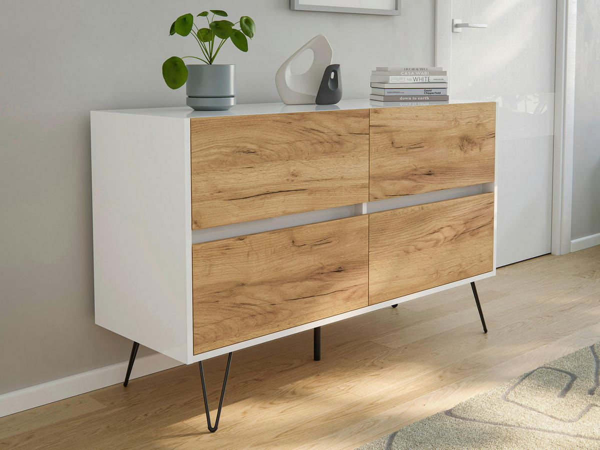 SIDEBOARD Posseik Industrial  in 119/75/42 cm  - Eichefarben/Schwarz, Design, Holzwerkstoff/Metall (119/75/42cm) - P & B