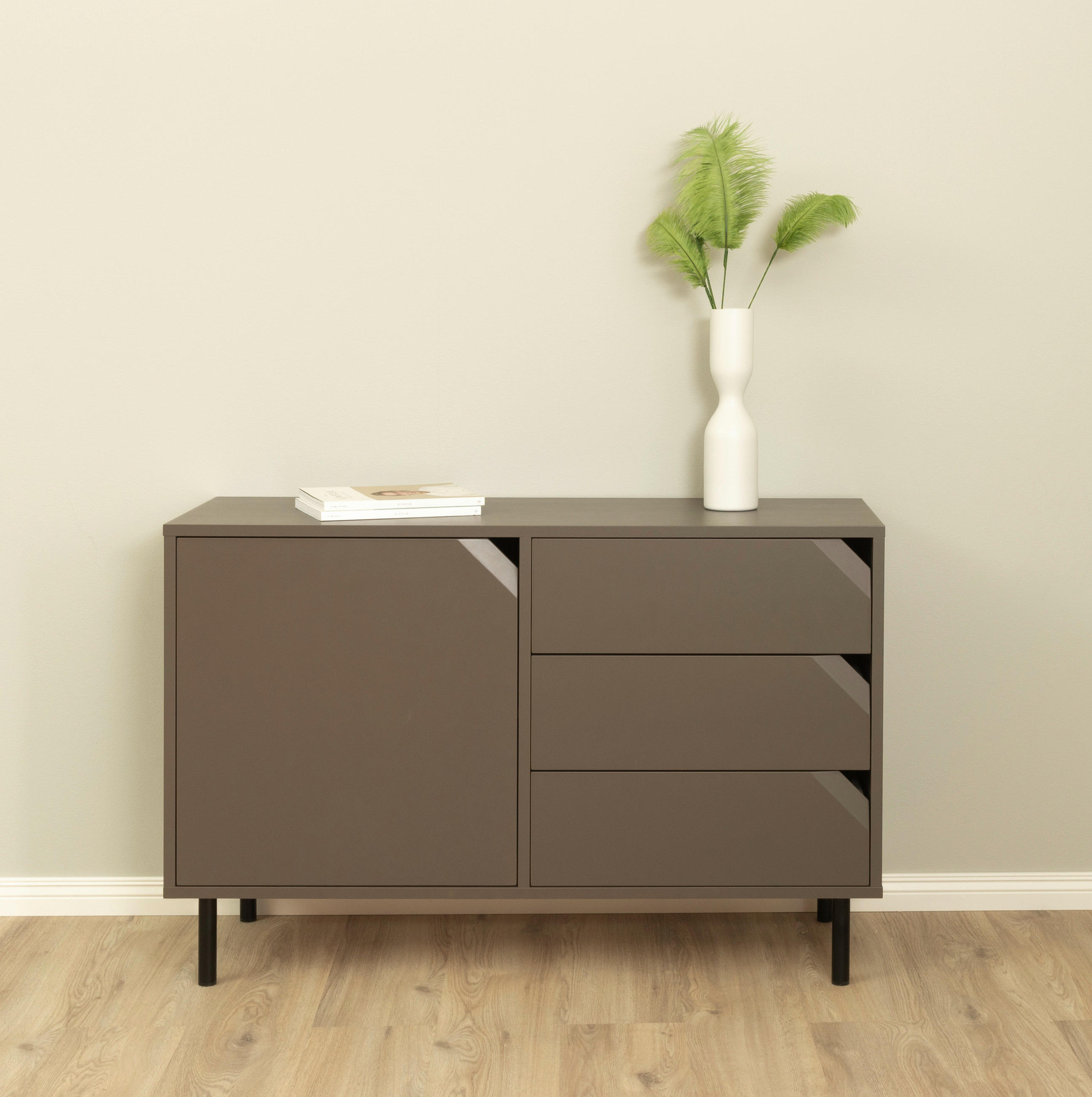 SIDEBOARD  in 118/77/43 cm  - Taupe/Schwarz, Design, Holzwerkstoff/Metall (118/77/43cm)