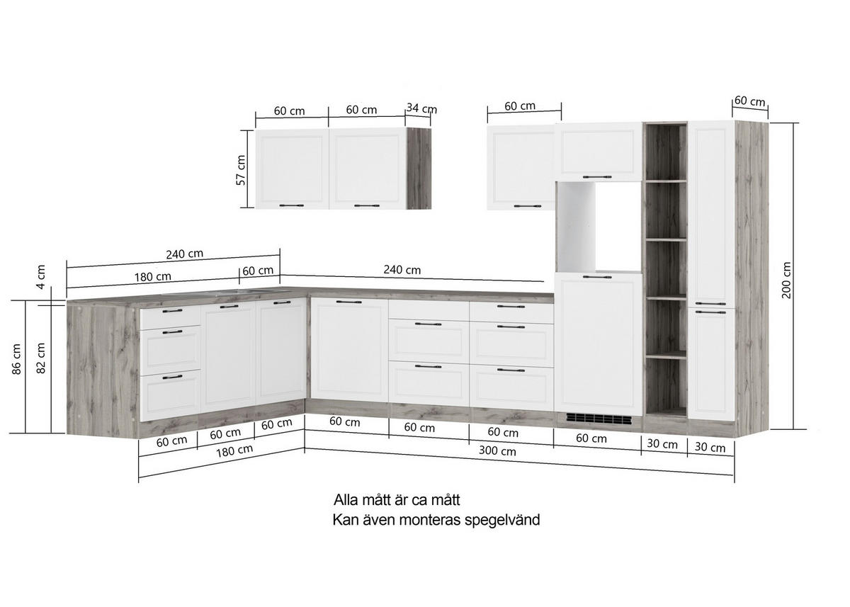 HÖRNKÖK 240/360 cm  i vit, ek Wotan  - vit/ek Wotan, Lifestyle, metall/trämaterial (240/360cm) - Held