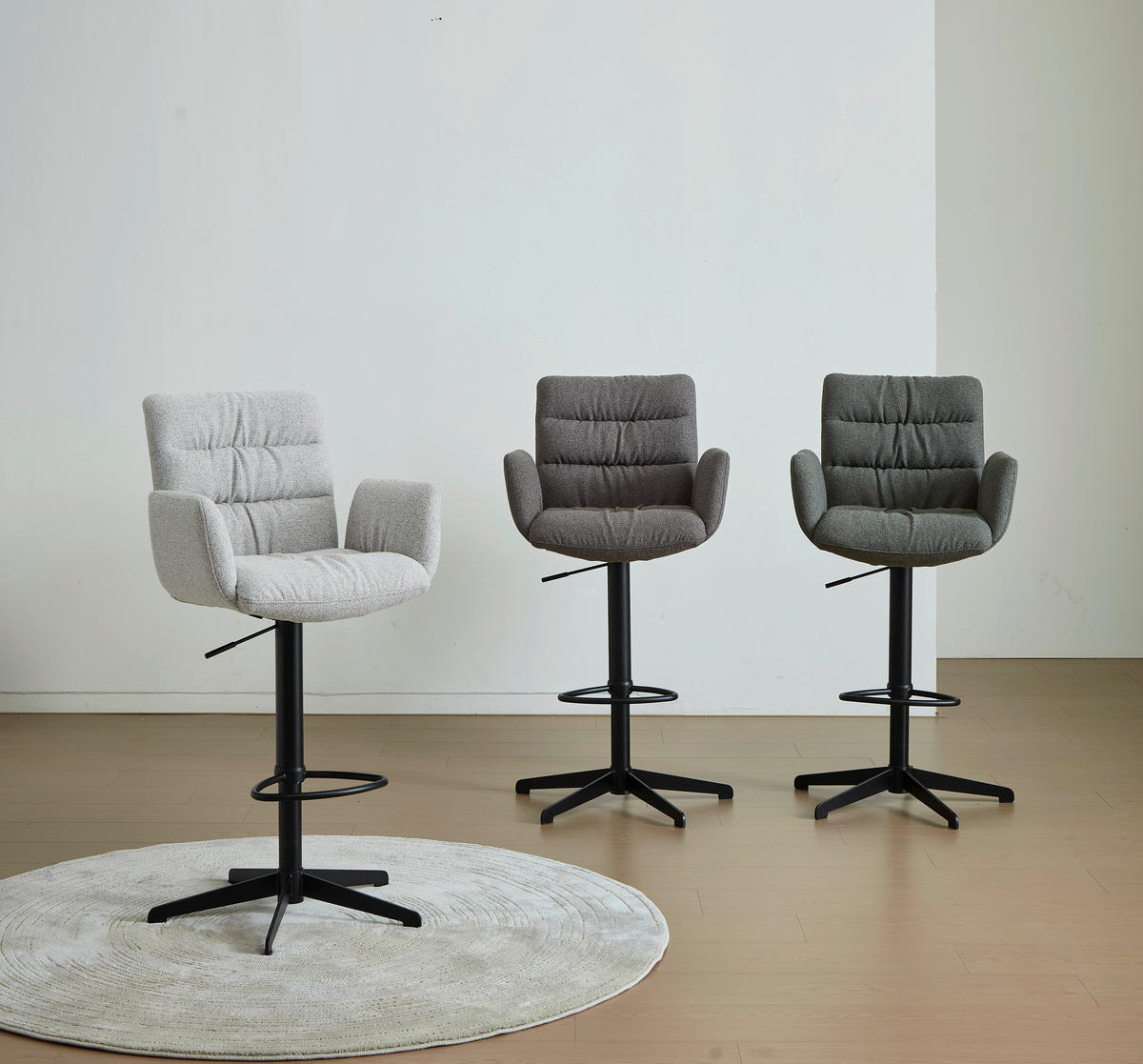 BARHOCKER Leinenoptik Schwarz, Hellgrau Stahl Sitzfläche 360° drehbar  - Hellgrau/Schwarz, Design, Textil/Metall (58/125/57cm) - Dieter Knoll