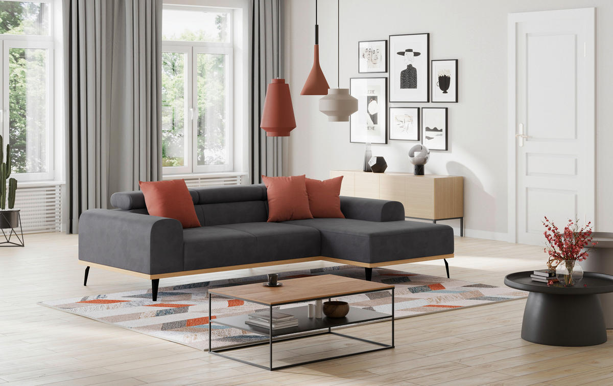 ECKSOFA in Mikrofaser Schwarz  244/157 cm  - Schwarz, KONVENTIONELL, Textil/Metall (244/157cm) - Cotta