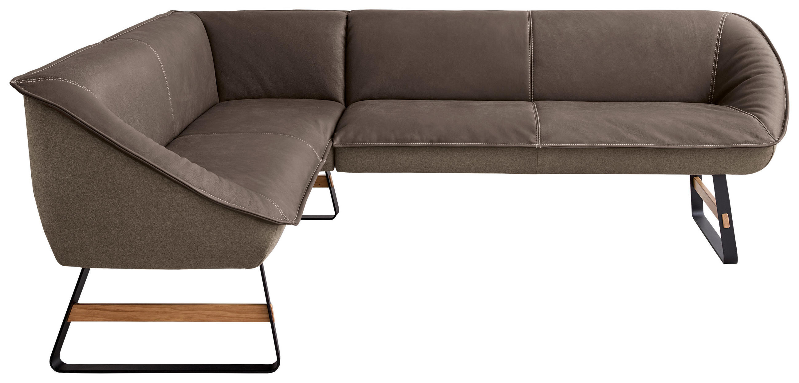 ECKBANK 192/244 cm Flachgewebe Echtleder Braun Holz, Metall   - Beige/Schwarz, Design, Leder/Holz (192/244cm) - Koinor