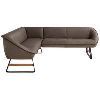 ECKBANK 192/244 cm Flachgewebe Echtleder Braun Holz, Metall   - Beige/Schwarz, Design, Leder/Holz (192/244cm) - Koinor