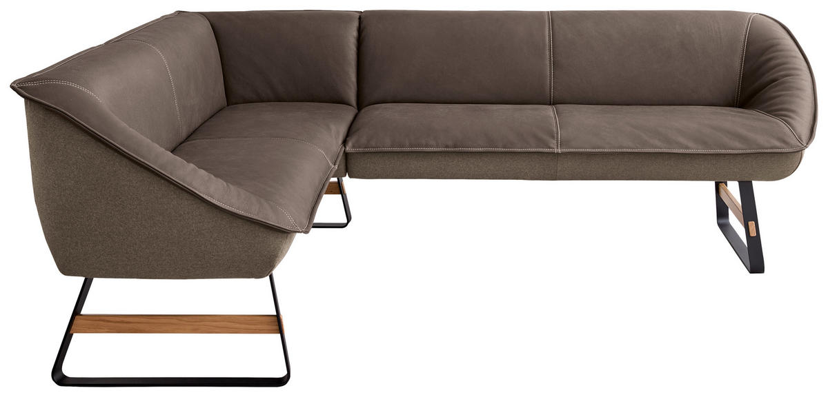 ECKBANK 192/244 cm Flachgewebe Echtleder Braun Holz, Metall   - Beige/Schwarz, Design, Leder/Holz (192/244cm) - Koinor