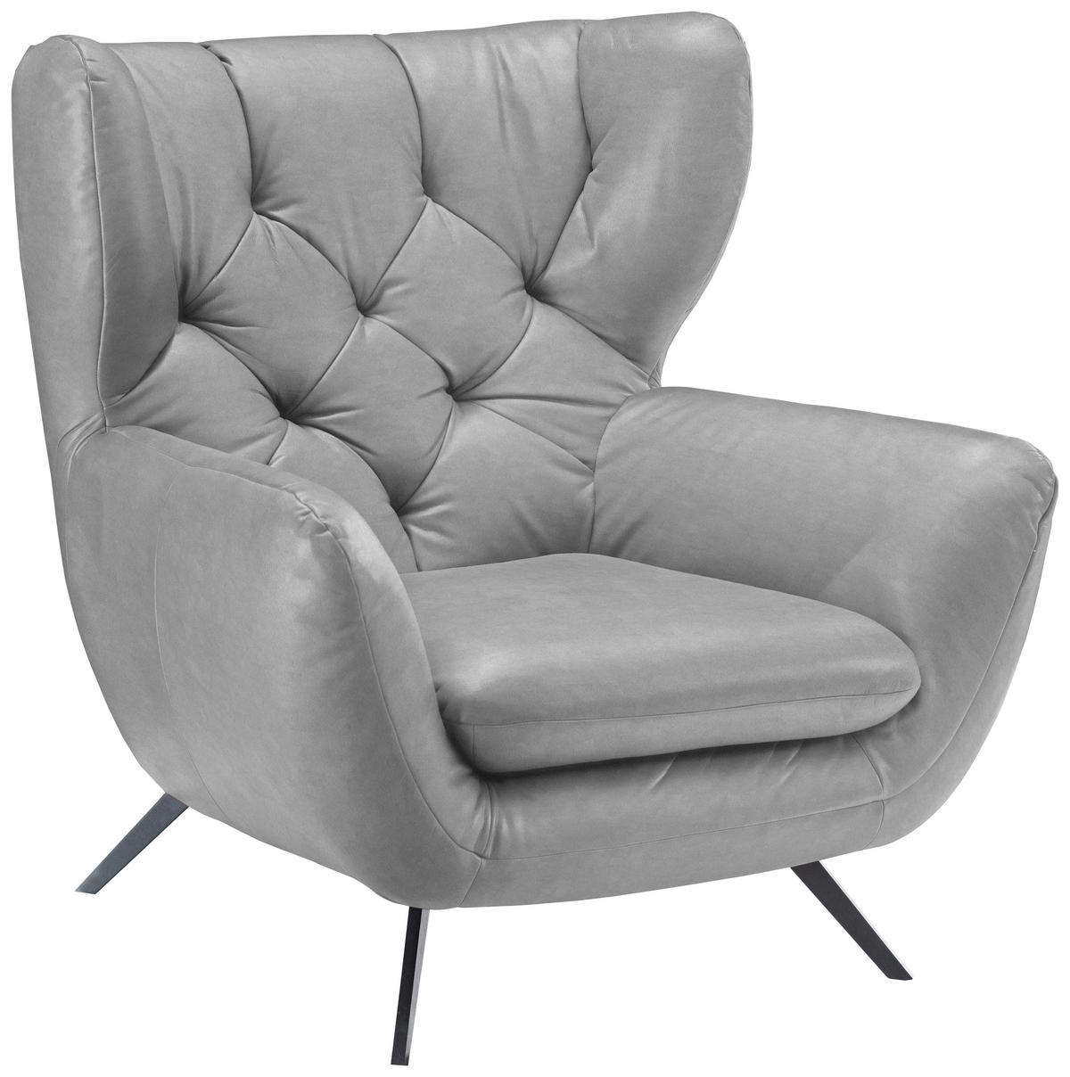 CHESTERFIELD-SESSEL in Mikrofaser Hellgrau  - Hellgrau/Schwarz, Design, Textil/Metall (100/106/95cm) - Pure Home Lifestyle