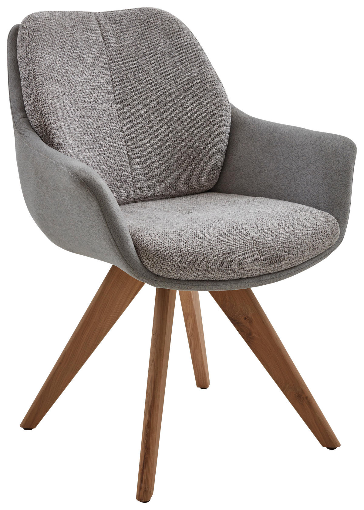 ARMLEHNSTUHL  Stoffauswahl, Typenauswahl, Sitzfläche 360° drehbar, Gestellauswahl, automatische Rückholfunktion Webstoff, Mikrofaser  - Platinfarben/Wildeiche, Design, Holz/Textil (62/83,5/65cm) - Valnatura