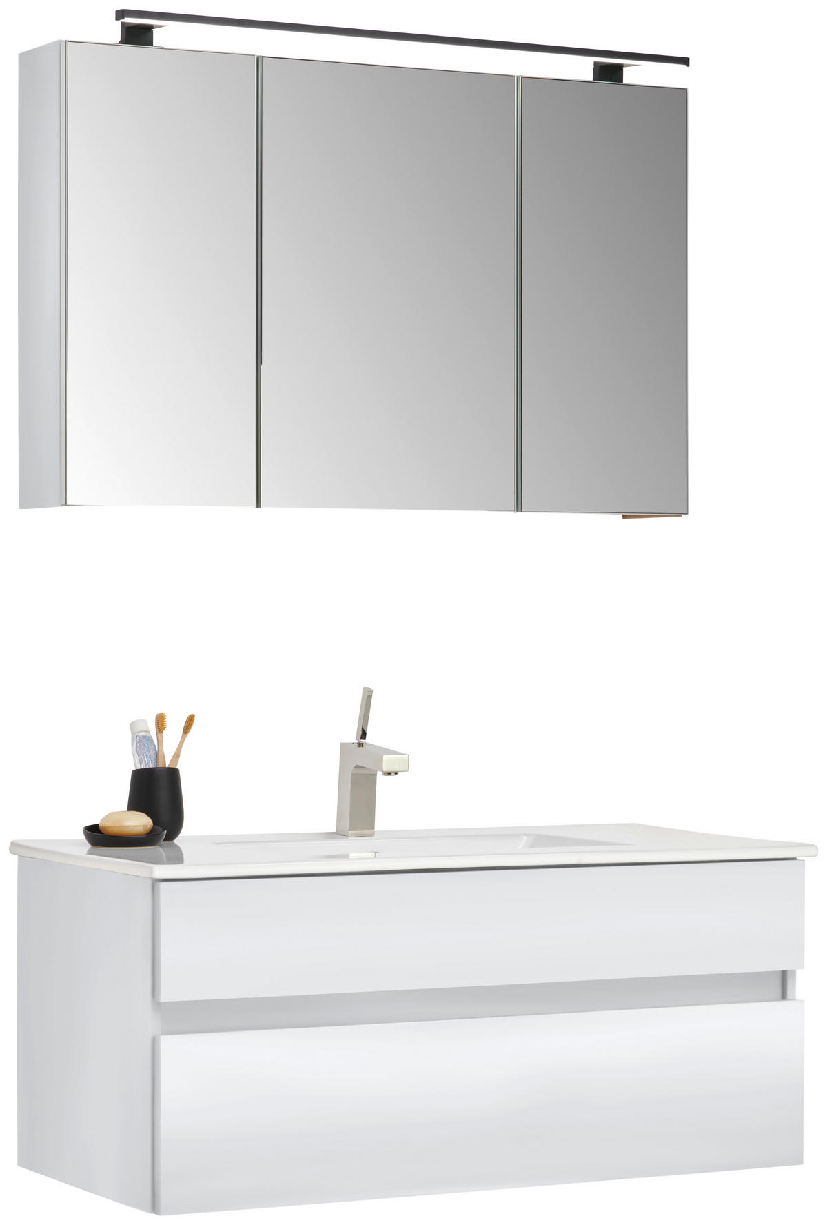 BADEZIMMER 3-teilig  in 102 cm  - Weiß, Design, Glas/Keramik (102cm) - Novel