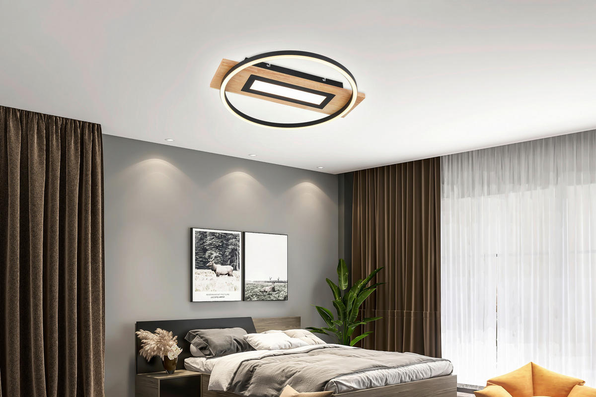 Plafonieră Cu Led    45/50/7,5 cm  - culoare natur/negru, Trend, plastic/lemn (45/50/7,5cm) - Novel