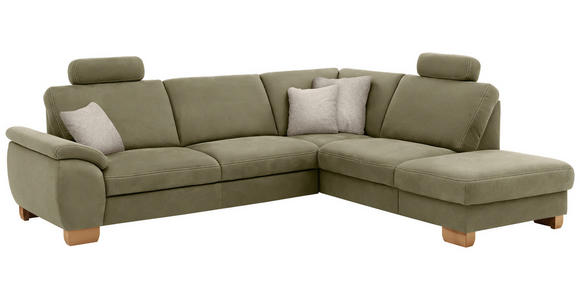 ECKSOFA in Mikrofaser Hellgrün  286/236 cm  - Wildeiche/Beige, Natur, Holz/Textil (286/236cm) - Voleo