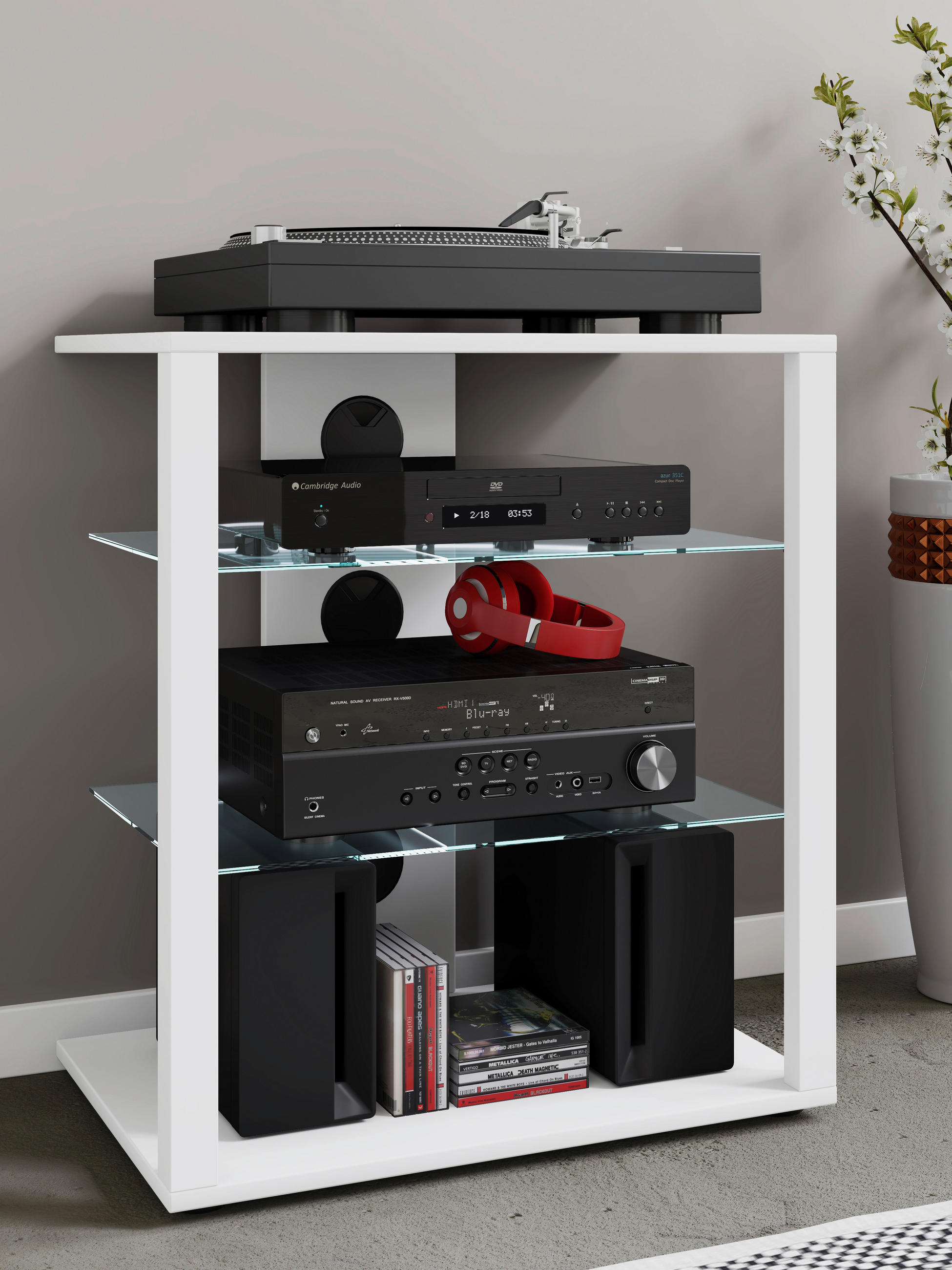 TV-RACK Holzwerkstoff Weiß  - Schwarz/Weiß, Basics, Holzwerkstoff/Kunststoff (60/70/41cm) - MID.YOU