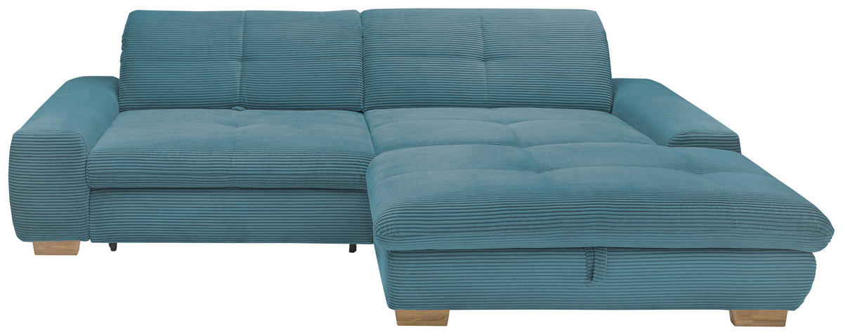 ECKSOFA Blau Cord  - Blau/Eichefarben, Design, Holz/Textil (276/198cm) - SetOne by Musterring