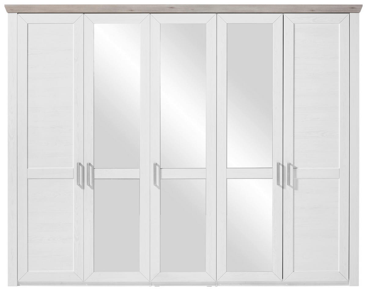 DREHTÜRENSCHRANK 265/207/60 cm 5-türig Weiß  - Silberfarben/Weiß, Design, Glas/Holzwerkstoff (265/207/60cm) - SetOne by Musterring