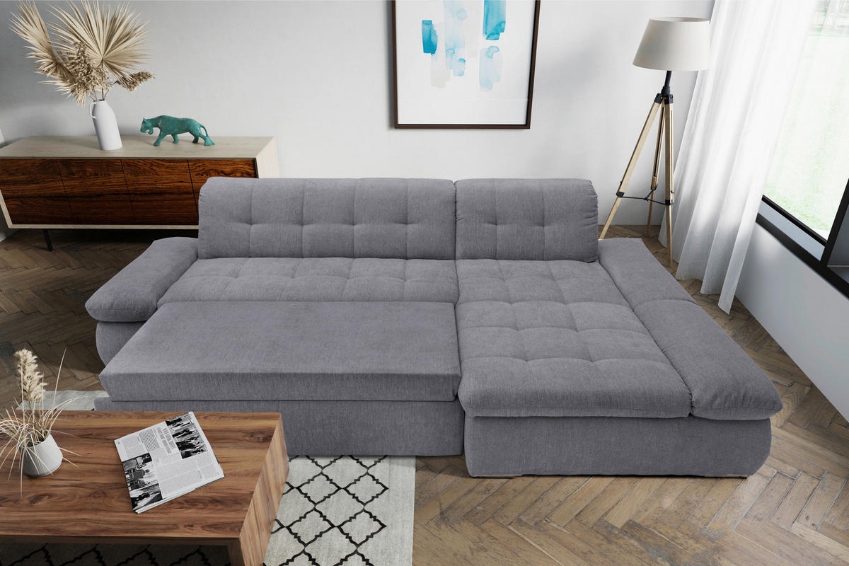 ECKSOFA Dunkelgrau Mikrofaser  - Chromfarben/Dunkelgrau, KONVENTIONELL, Textil/Metall (300/172cm) - MID.YOU