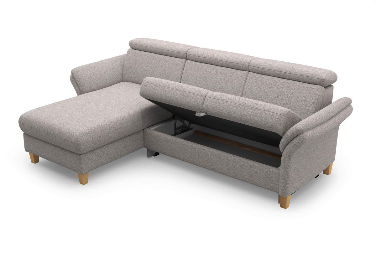 ECKSOFA GLENDALE E Silberfarben Chenille  - Eichefarben/Silberfarben, KONVENTIONELL, Holz/Textil (166/253cm) - Sit & More