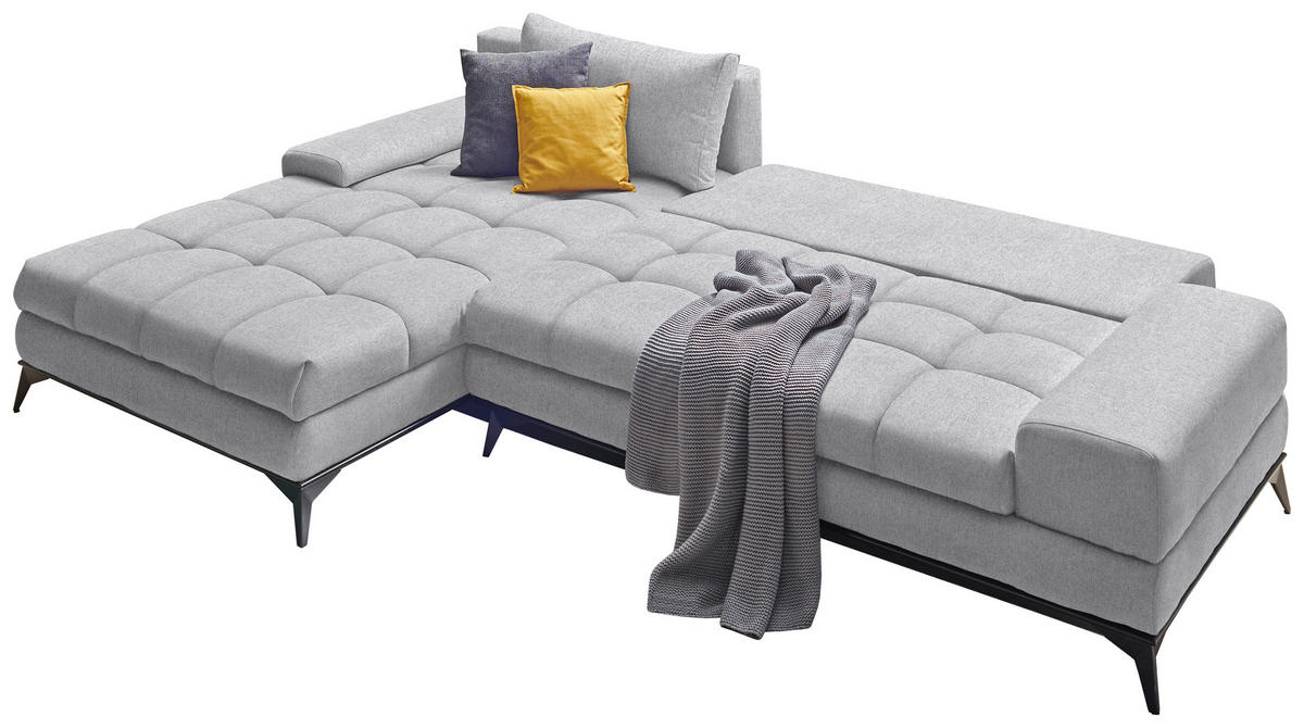 ECKSOFA Greige Webstoff  - Greige/Schwarz, Design, Textil/Metall (212/315cm) - Carryhome