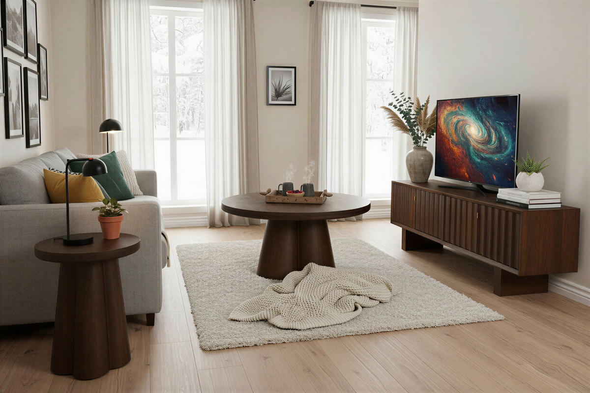 COUCHTISCH Mangoholz massiv 90/90/40 cm rund Braun  - Braun, Design, Holz (90/90/40cm) - MID.YOU