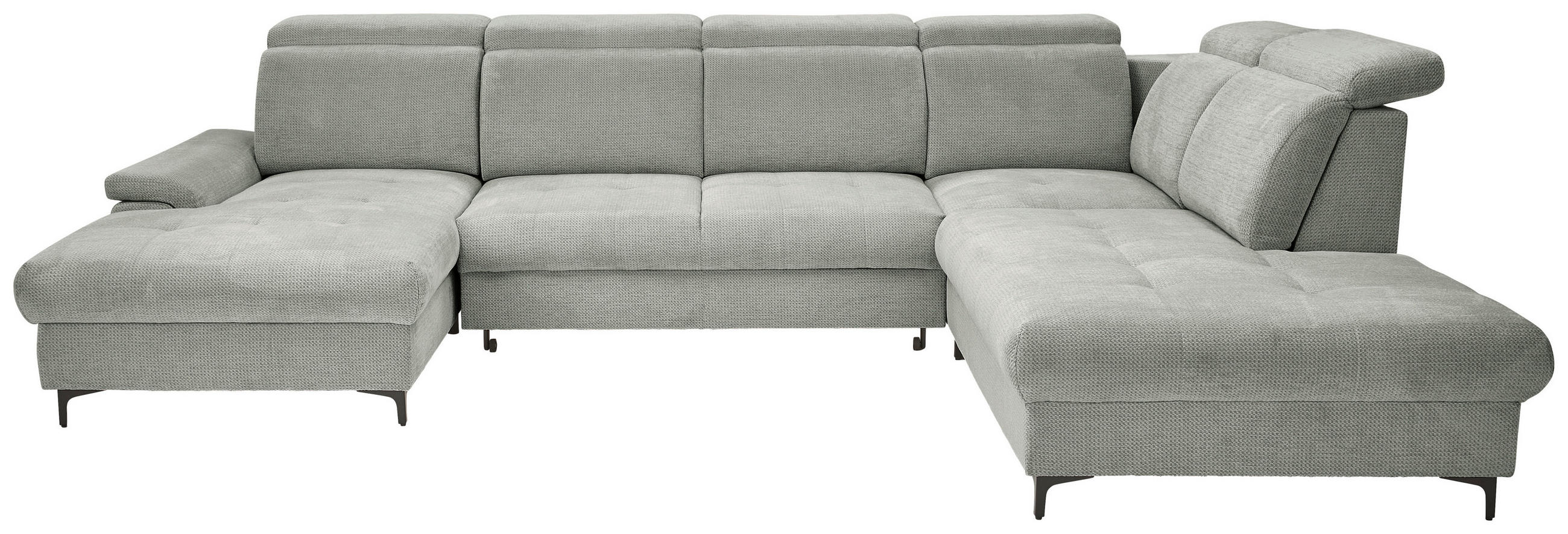 WOHNLANDSCHAFT Grau, Hellgrau Struktur  - Hellgrau/Schwarz, Design, Textil/Metall (190/364/270cm) - Stylife