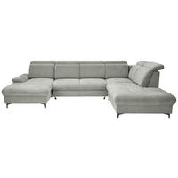 WOHNLANDSCHAFT Grau, Hellgrau Struktur  - Hellgrau/Schwarz, Design, Textil/Metall (190/364/270cm) - Stylife