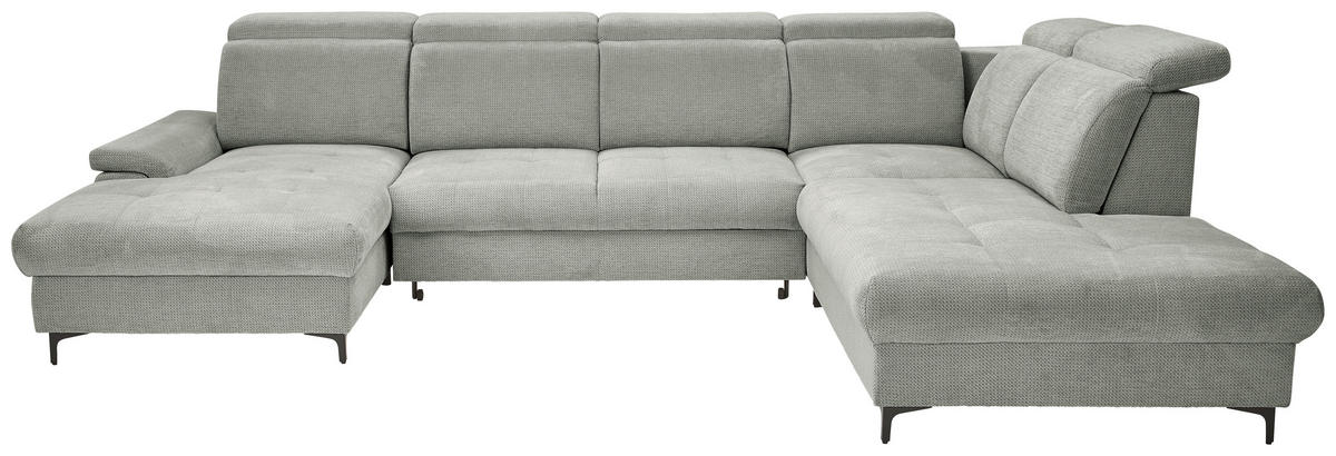 WOHNLANDSCHAFT Grau, Hellgrau Struktur  - Hellgrau/Schwarz, Design, Textil/Metall (190/364/270cm) - Stylife