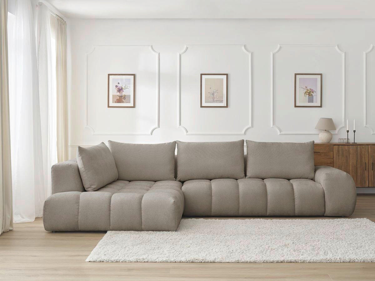 ECKSOFA Ottomane links  EVEREST Taupe Struktur  - Taupe/Schwarz, MODERN, Kunststoff/Textil (210/352cm) - Livetastic