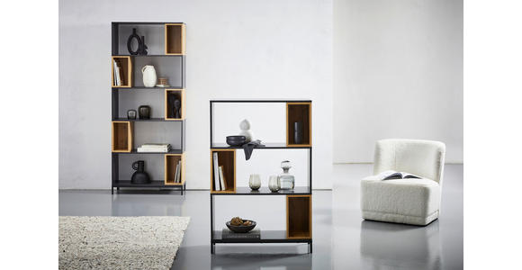 REGAL Schwarz, Eichefarben, Dunkelgrau - Eichefarben/Dunkelgrau, Design, Holzwerkstoff/Metall (80/121,1/30cm) - Carryhome