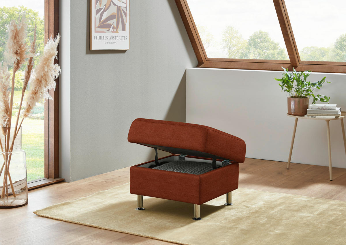 HOCKER in Textil Terracotta  - Terracotta/Alufarben, KONVENTIONELL, Textil/Metall (60/46/60cm) - Beldomo Comfort