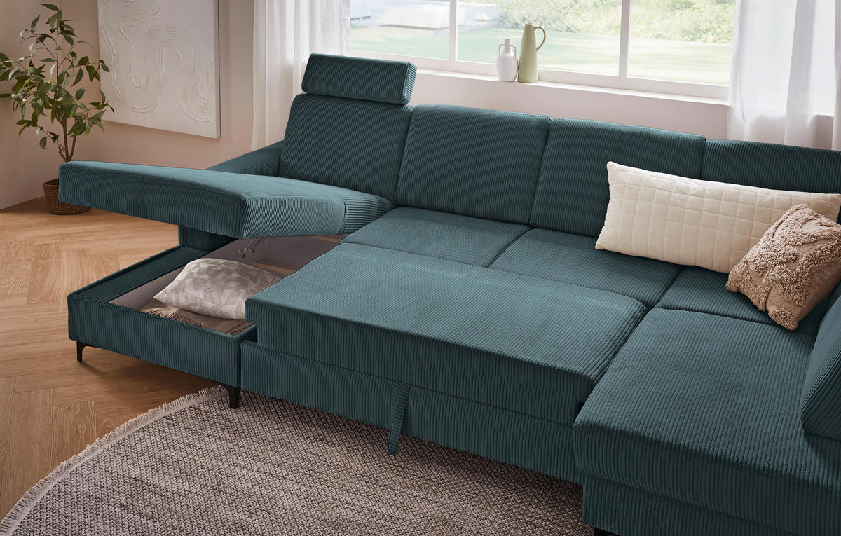 SOFFA i manchester petrol  - petrol/svart, Klassisk, metall/textil (167/317/185cm) - Livetastic
