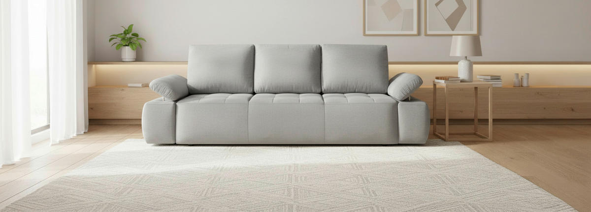 SCHLAFSOFA Chenille, Jacquard Hellgrau  - Hellgrau/Schwarz, Design, Kunststoff/Textil (255/89/109cm) - MID.YOU